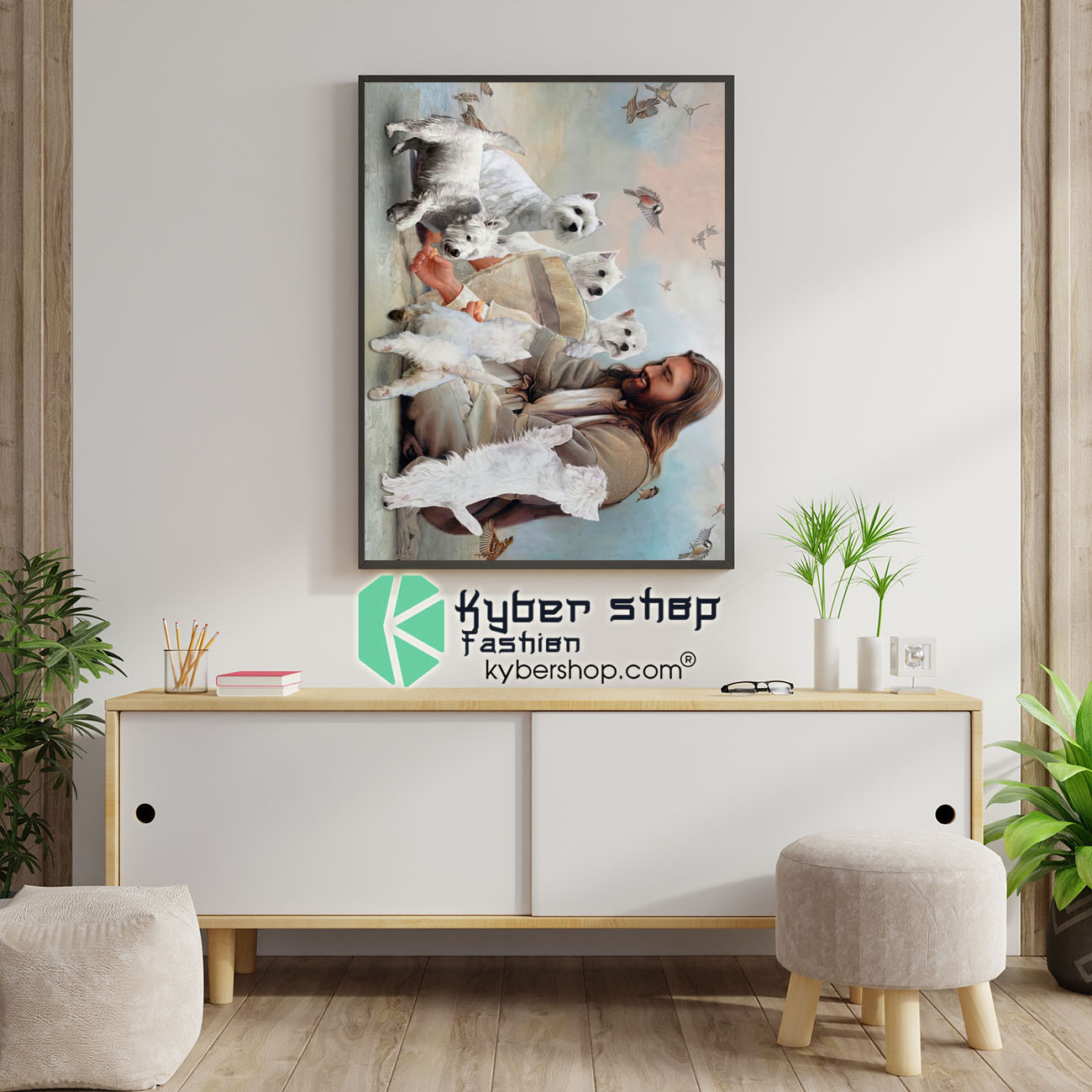 God surrounded by Westie angels poster 1
