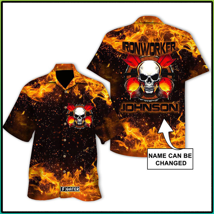 Skull Flame Ironworker Custom Name Hawaiian Shirt 3 Skull Flame Ironworker Custom Name Hawaiian Shirt1