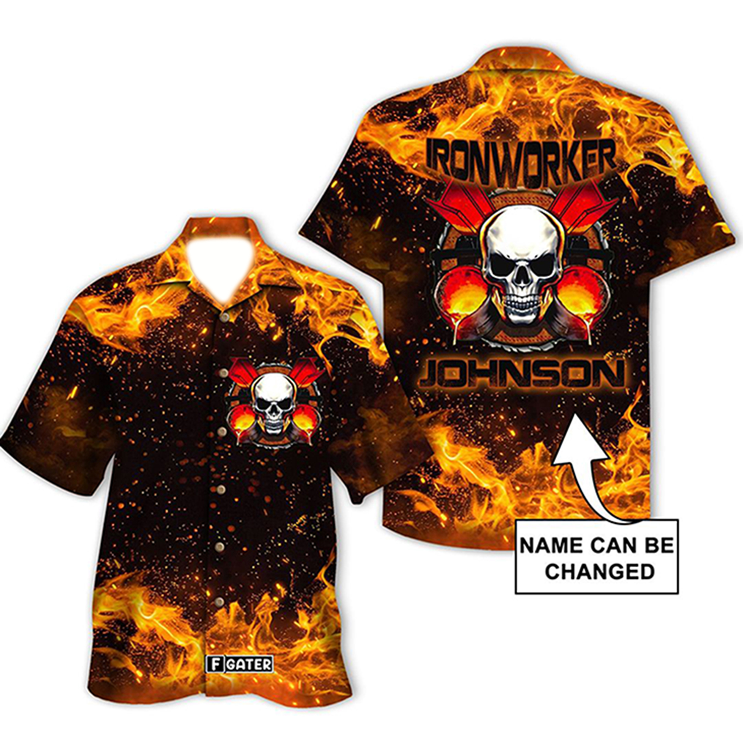 Skull Flame Ironworker Custom Name Hawaiian Shirt