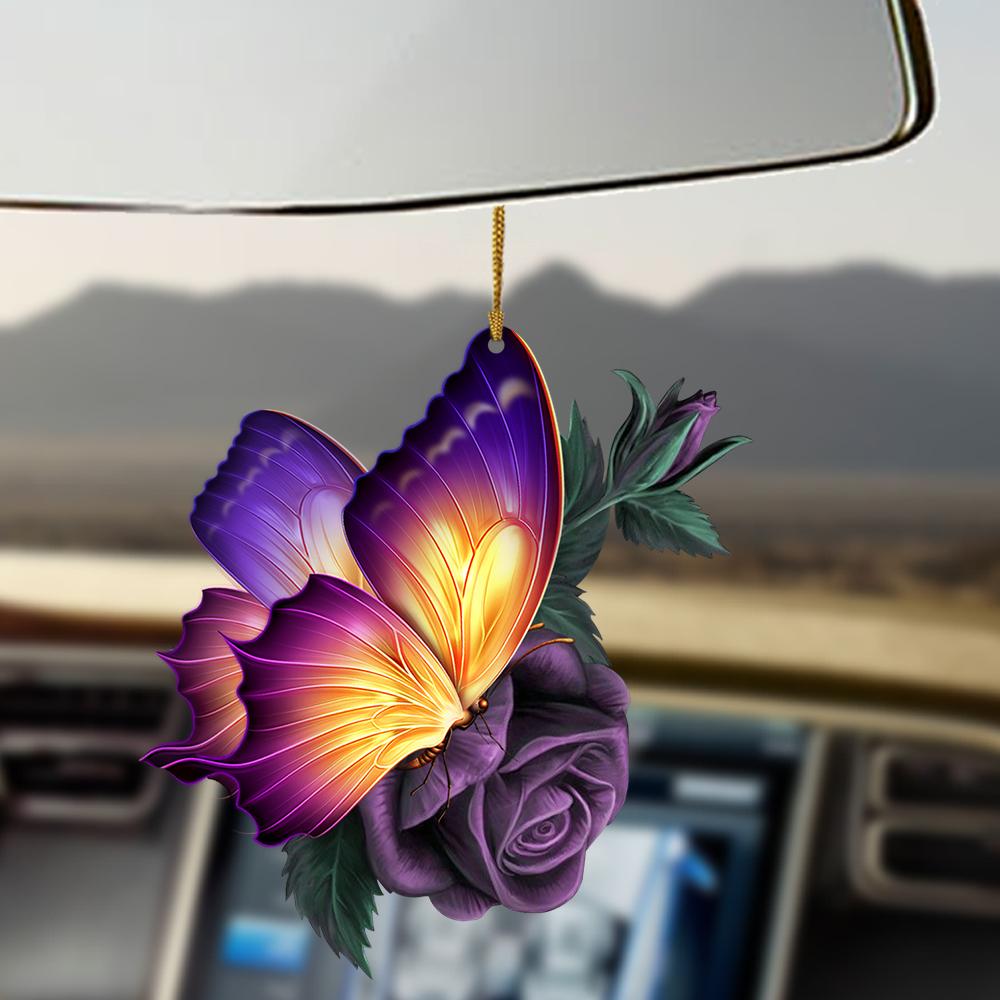 Butterfly Purple Rose Ornament 1