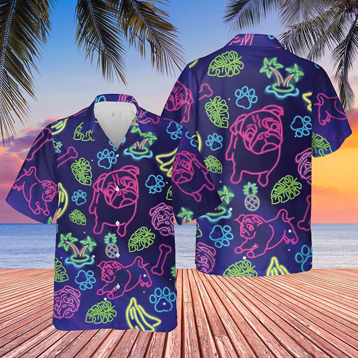 Pug neon light tropical Hawaiian Shirt 1 Pug Beautiful tropical light Hawaiian Shirt