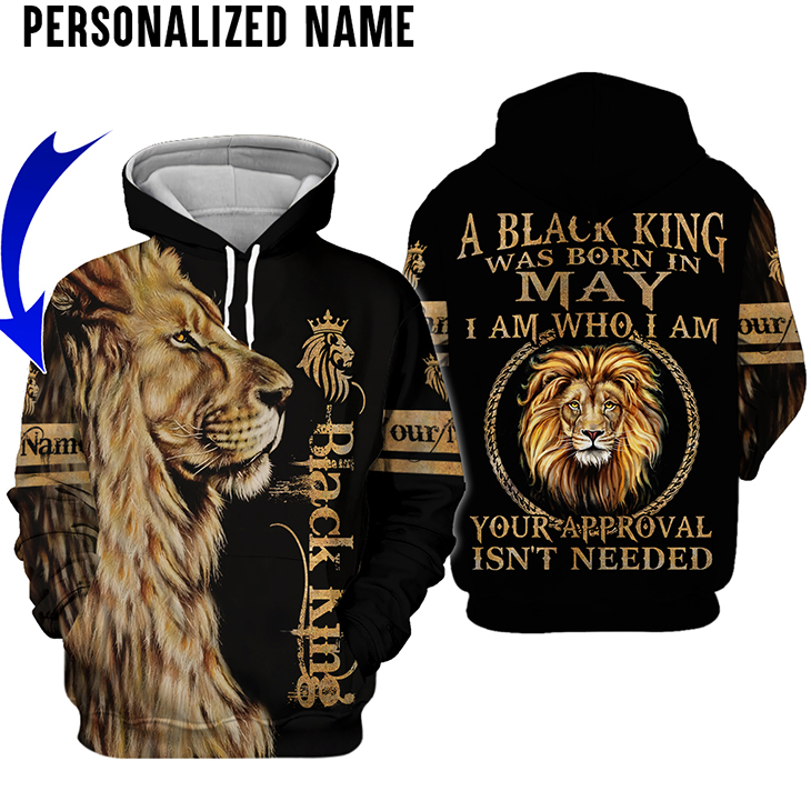Lion a Black King Was Born in May I am who I am custom name hoodie and shirt