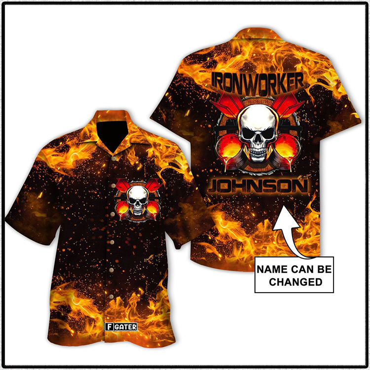 Skull Flame Ironworker Custom Name Hawaiian Shirt 4 Skull Flame Ironworker Custom Name Hawaiian Shirt2