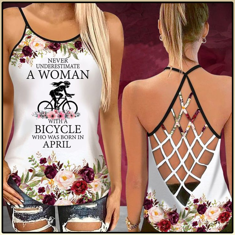 Never underestimate a women with a bicycle who was born in April criss cross tank top 3 Never underestimate a women with a bicycle who was born in April criss cross tank top 2