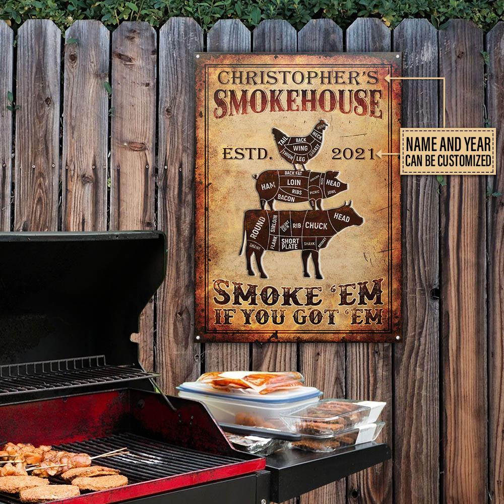 Smokehouse Estd 2021 Smoke Em If You Got Em Custom Name And Year Metal Sign