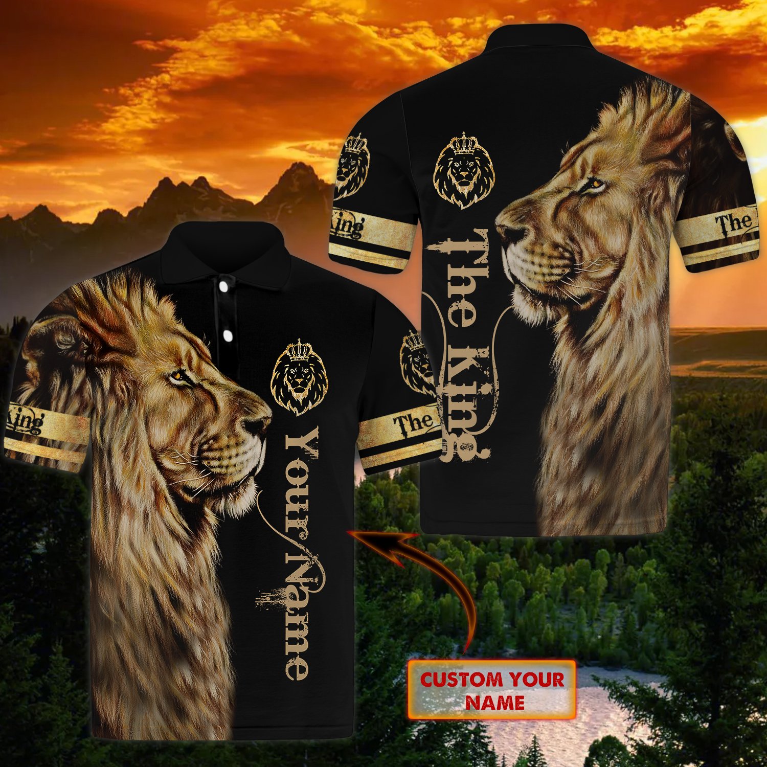 4 Lion The King custom Personalized Name 3D Polo Shirt 1