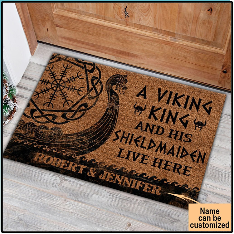 A Viking King And His Shield Maiden Live Here Custom Name Doormat 3 A Viking King And His Shield Maiden Live Here Custom Name Doormat1