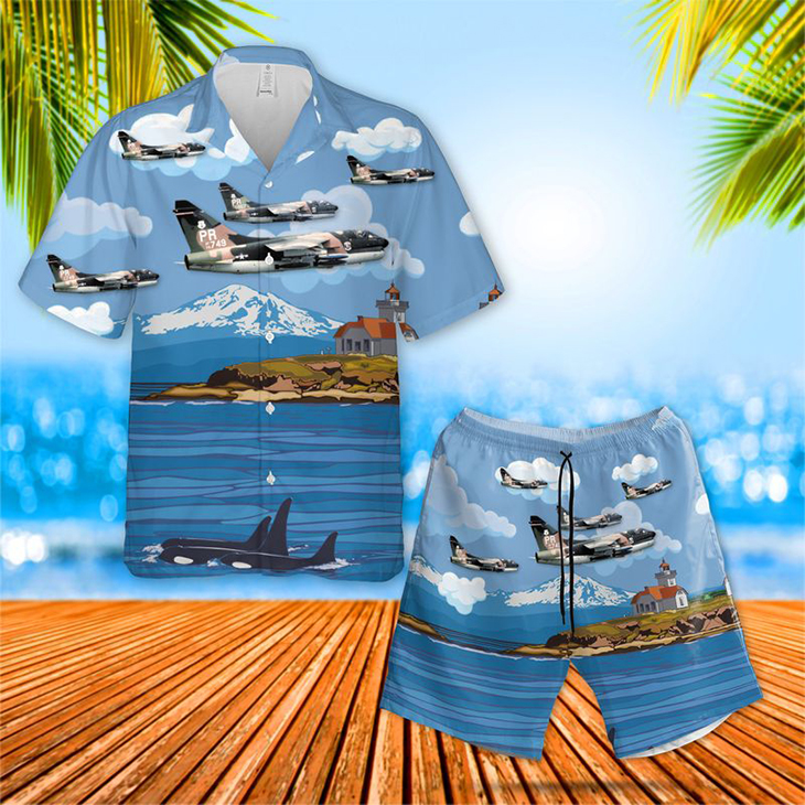 USAF Puerto Rico Air National Guard Hawaiian Shirt And Short 3 USAF Puerto Rico Air National Guard 198th Tactical Fighter Squadron A 7D Corsair II Hawaiian Shirt1