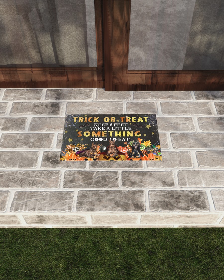 Doberman witcher trick or treat keep 6 feet take a little something good to eat doormat 4 Dog witcher trick or treat keep 6 feet take a little something good to eat doormat 3