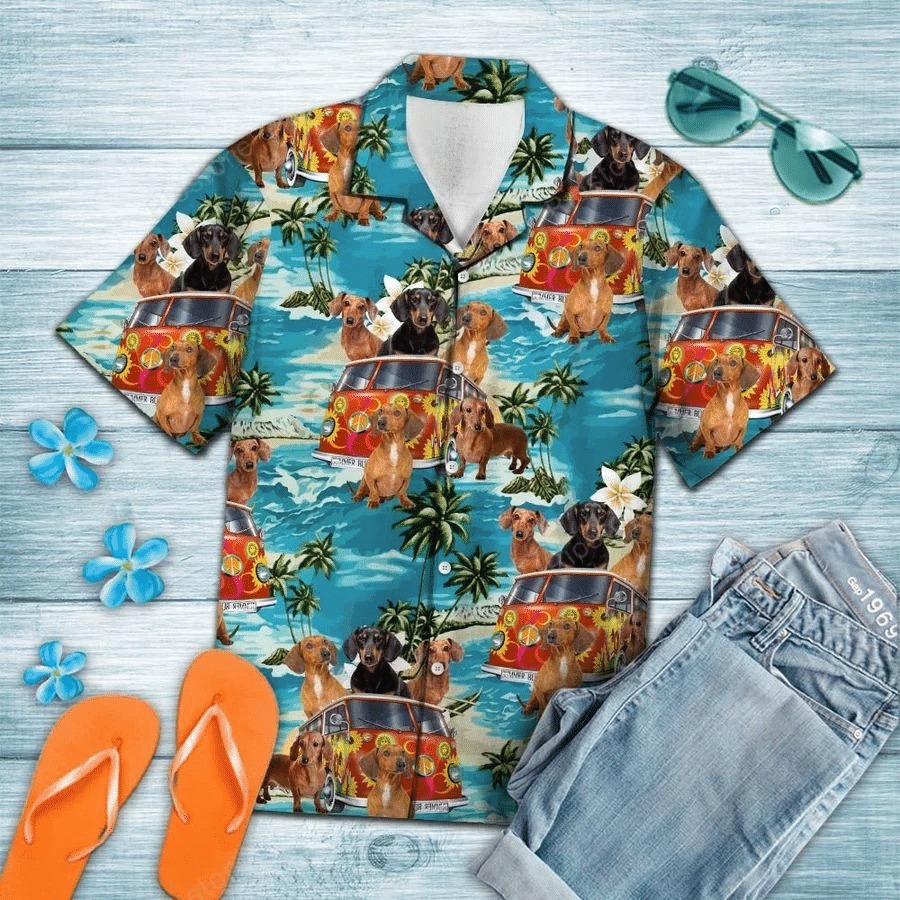 Dachshund hippie summer hawaiian shirt