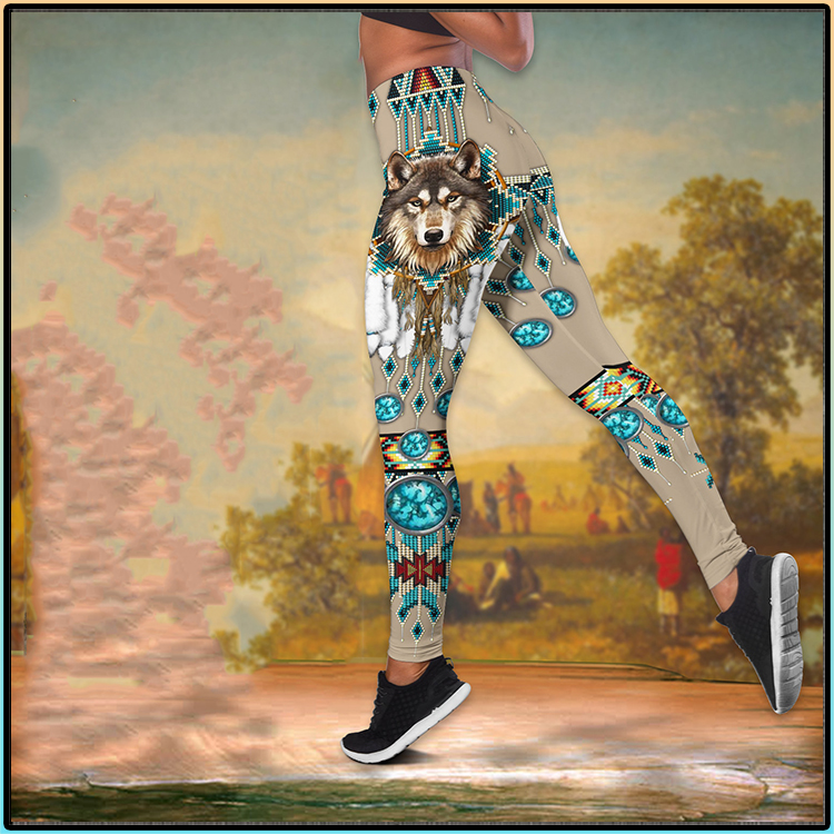 Native Wolf Girl Cross Tank Top And Legging 3D 3 Amazing Native Wolf Girl Cross Tank Top Legging 3D1