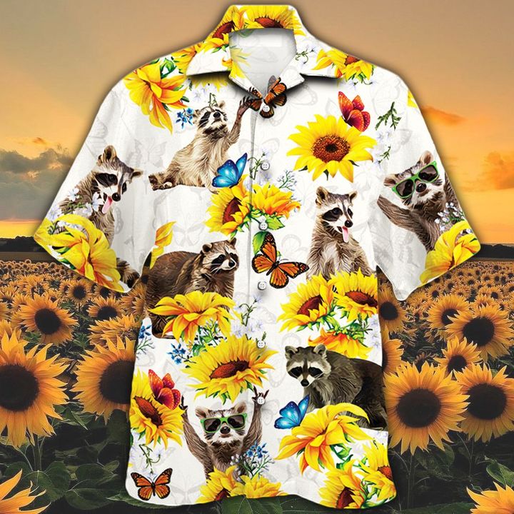Raccoon butterfly sun flower hawaiian shirt