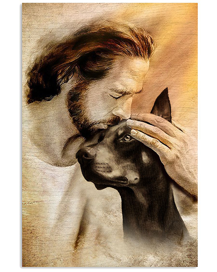 Jesus With Lovely Doberman Pinscher Poster