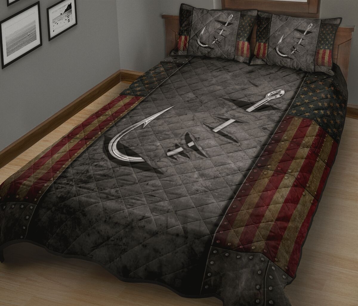 Crack Fishing American flag quilt bedding set 3 Crack Fishing Flag Quilt Bed Set And Piilow Covers1