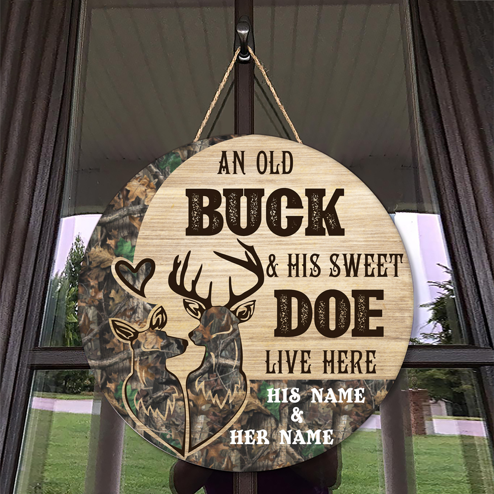 An Old Buck And His Sweet Doe Live Here Wooden Sign 2