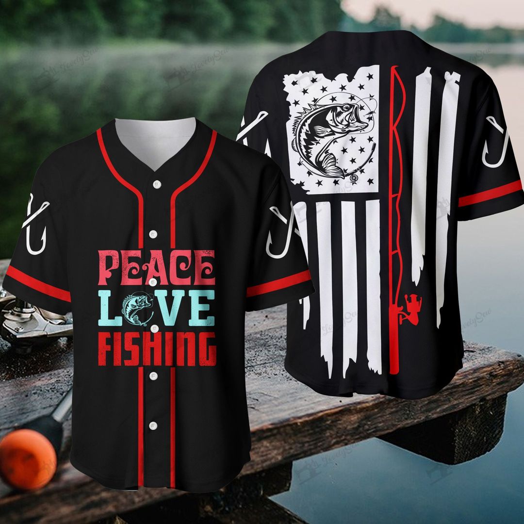 America Peace Love Fishing Baseball Shirt