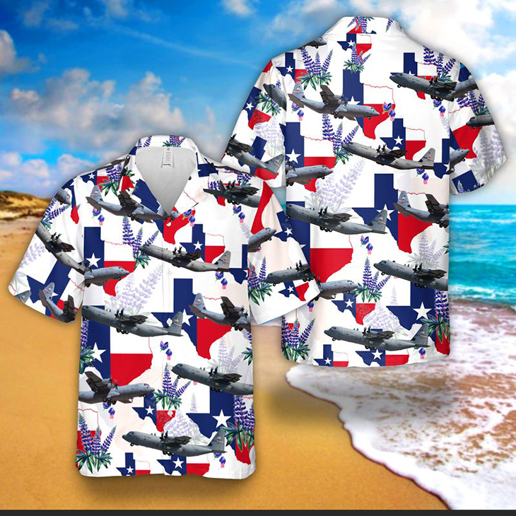 US Air Force Texas Air National Guard C 130J Hawaiian Shirt 1