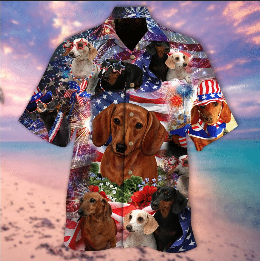 Patriotic dachshund hawaiian shirt