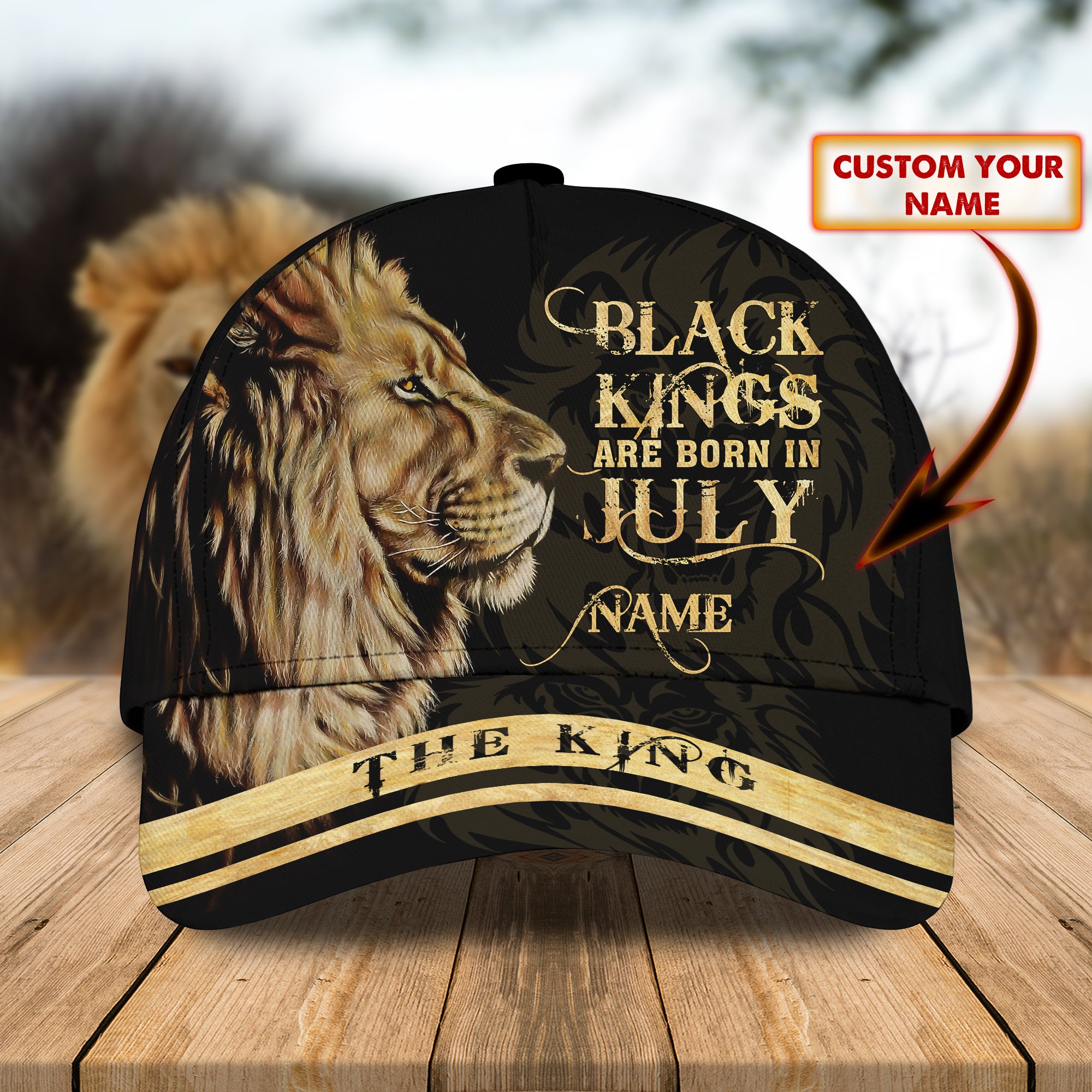 Lion Black Kings Are Born In July Personalized Name Cap - LIMITED EDITION 10 Lion Black Kings Are Born In July Personalized Name Cap