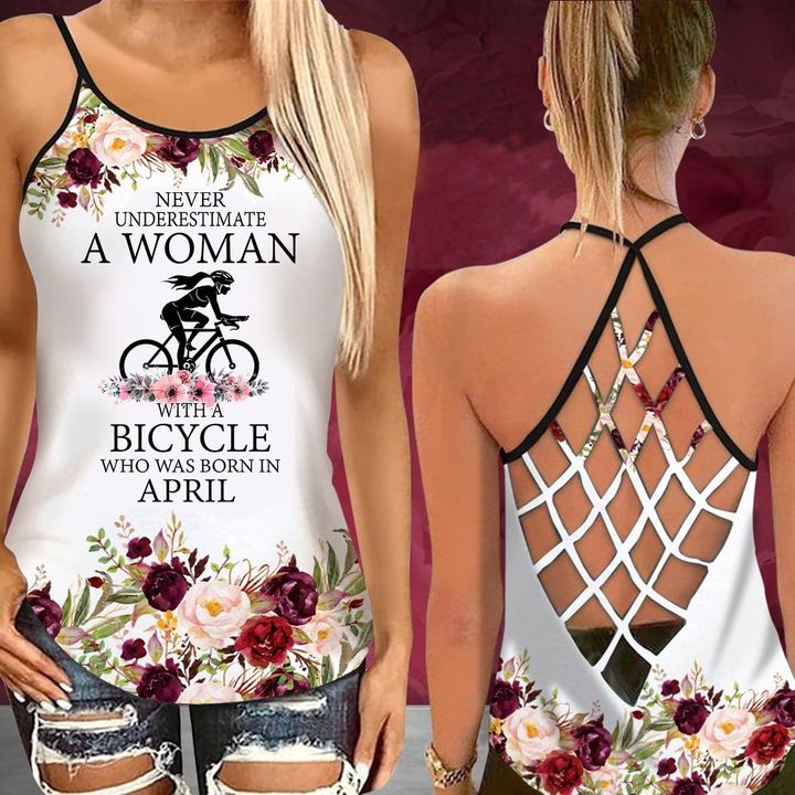 Never underestimate a women with a bicycle who was born in April criss cross tank top 4 Never underestimate a women with a bicycle who was born in April criss cross tank top