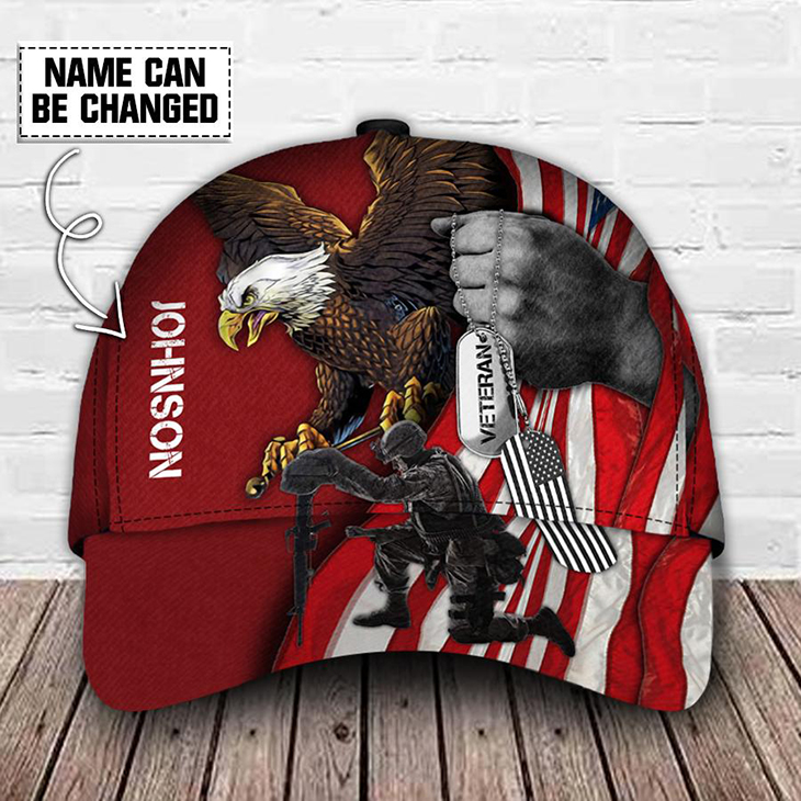 American Flag Eagle Veteran Custom Name Cap