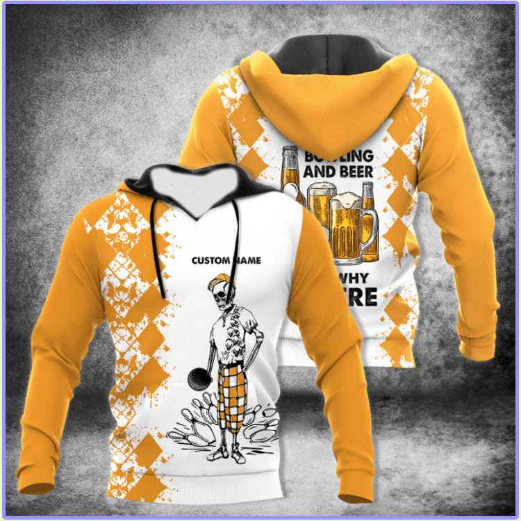 Personalized name bowling and beer thats why Im here 3D hoodie