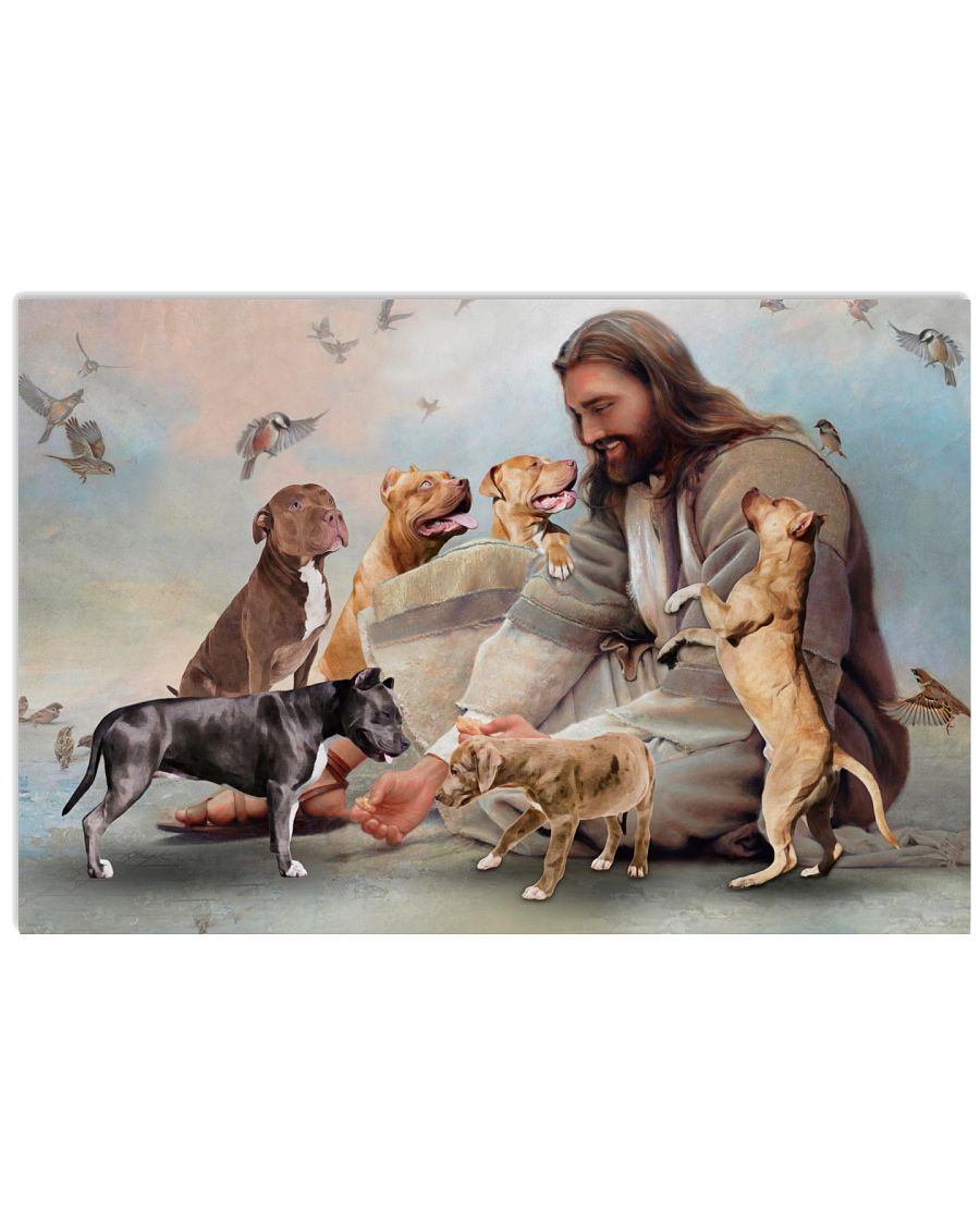 2 God surrounded by Pitbull angels Gift for you Horizontal Poster 1