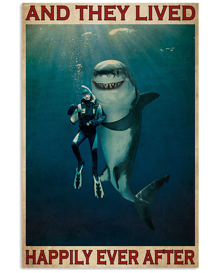 Diver and shark happily ever after poster