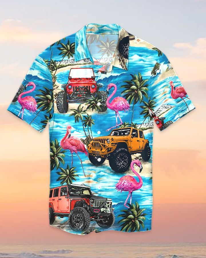 5 Jeep ocean flamingo watercolor hawaiian shirt and short 1 1