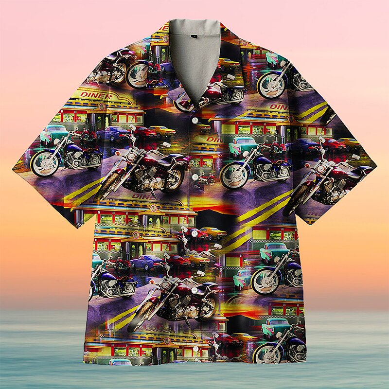 Motorcycle on Route Waiting for Dinner Unisex Hawaiian Shirt 3 Motorcycle on Route Waiting for Dinner Unisex Hawaiian Shirt 1