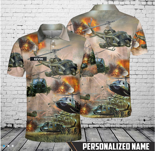 6 Custom Name United States Army Huey Helicopter Polo Shirt 1