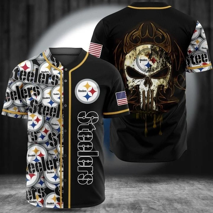 Punisher Skull Pittburgh Steelers baseball jersey 1