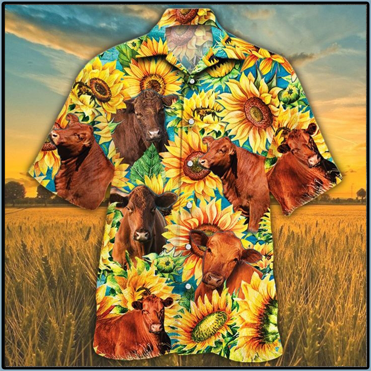 Red Angus Sunflower Hawaiian Shirt 5 Red Angus Cattle 2 Lovers Sunflower Watercolor Hawaiian Shirt3