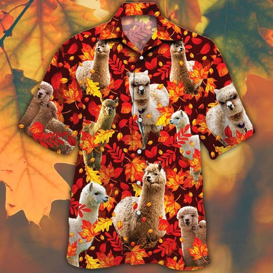 Alpaca horse lovers autumn red leaves hawaiian shirt 4 Alpaca horse lovers autumn red leaves hawaiian shirt
