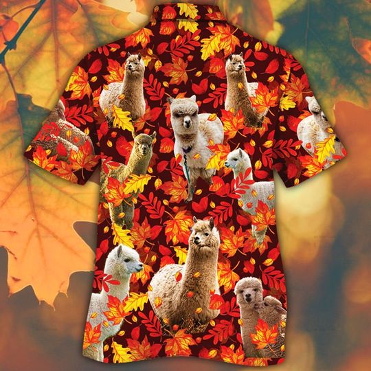 Alpaca horse lovers autumn red leaves hawaiian shirt1
