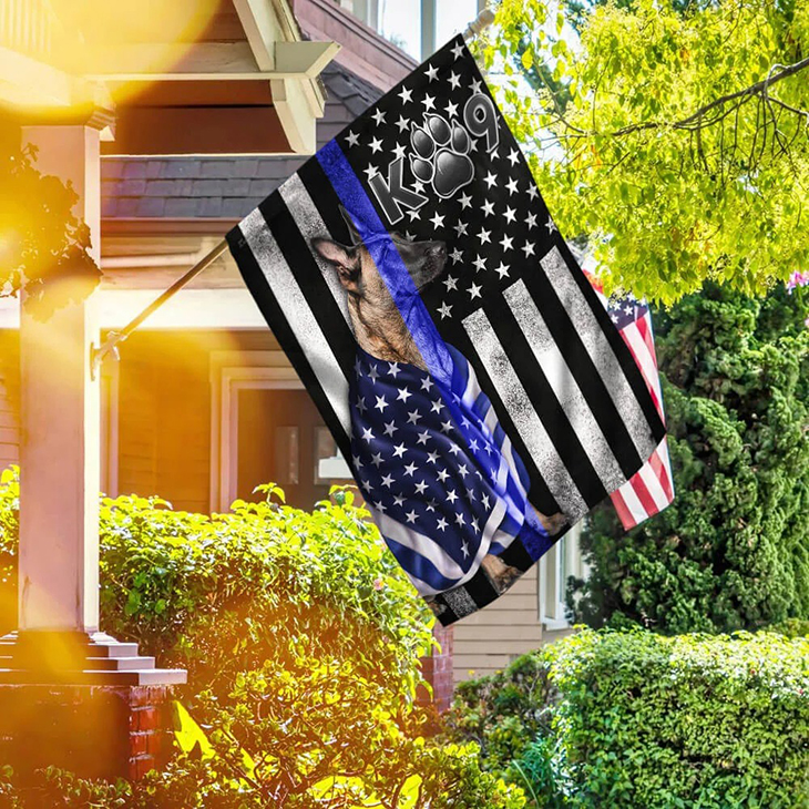 Belgian Malinois K9 Police Dog Flag 3 American Flag Belgian Malinois K9 Police Dog Blue Line Flag1