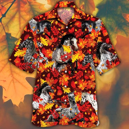 Appaloosa horse lovers autumn red leaves hawaiian shirt