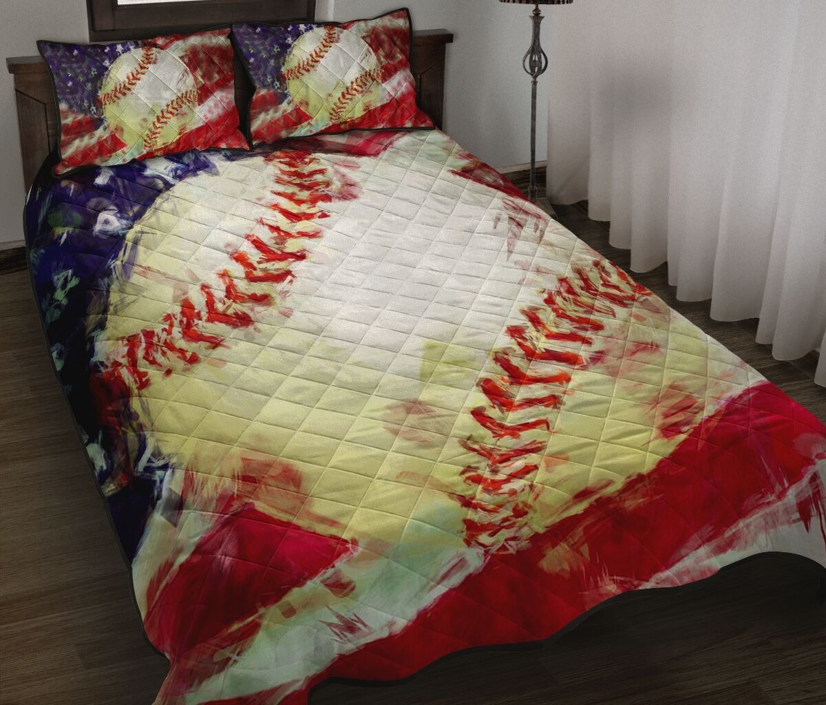Baseball US painting quilt bedding set