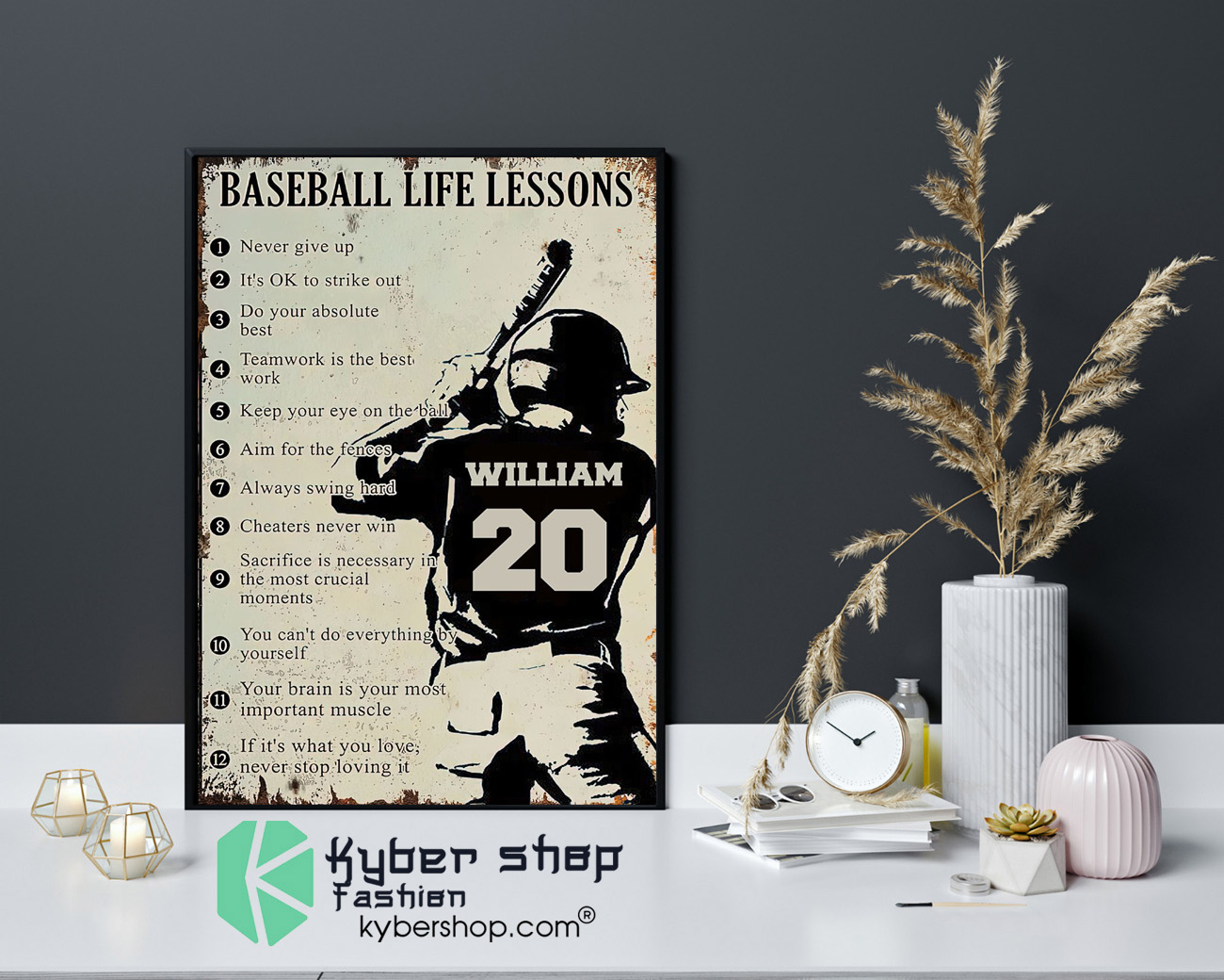 Baseball life lessons never give up its ok to strike out custom name number poster 4
