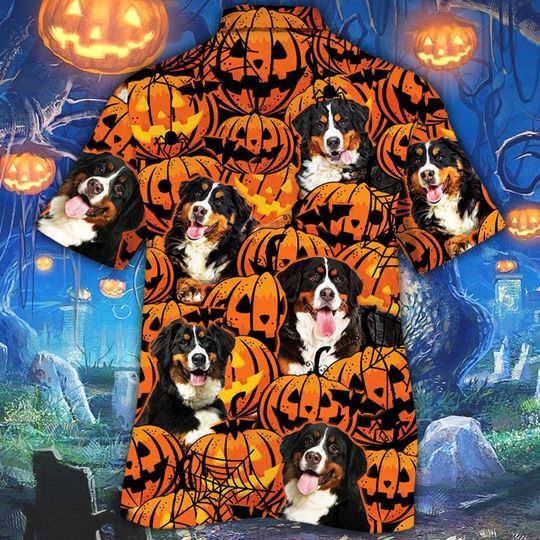 Bernese mountain dog halloween pumpkin hawaiian shirt2