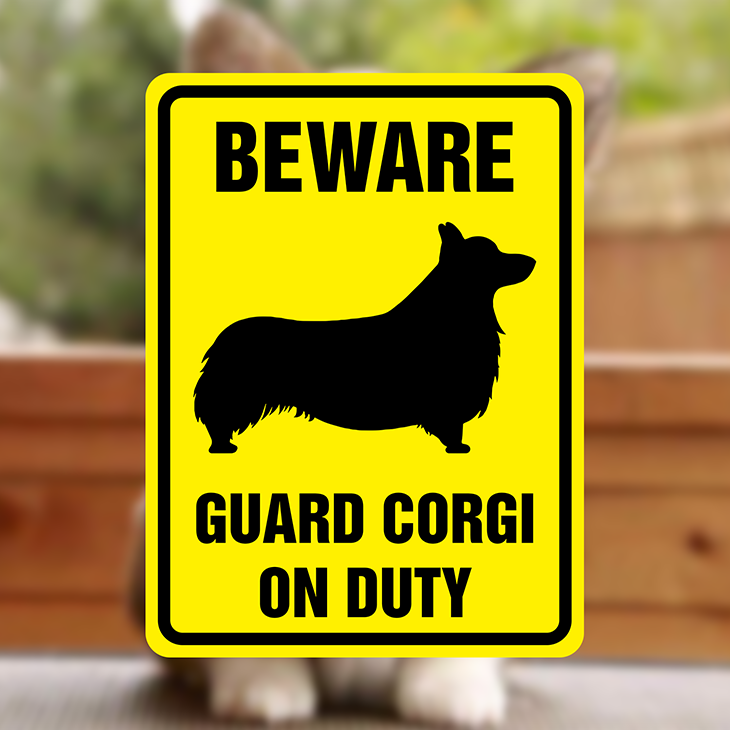 Beware Guard Corgi On Duty Metal Sign