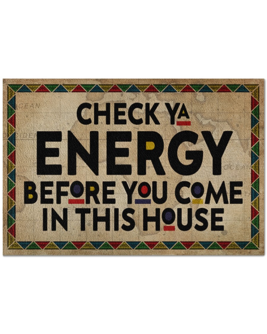 Black Check ya energy before you come in this house doormat
