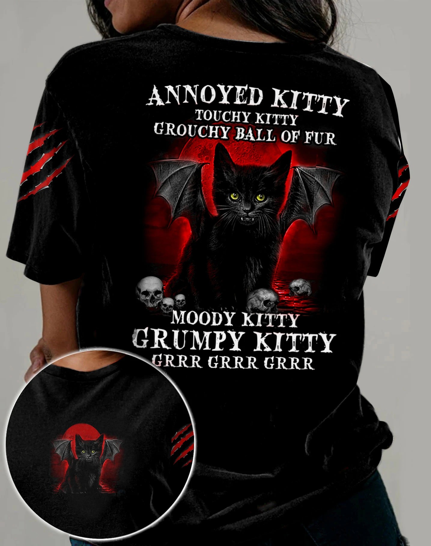 Black cat Annoyed kitty touchy kitty grouchy ball of fur moody grumpy kitty 3D hoodie shhirt 1