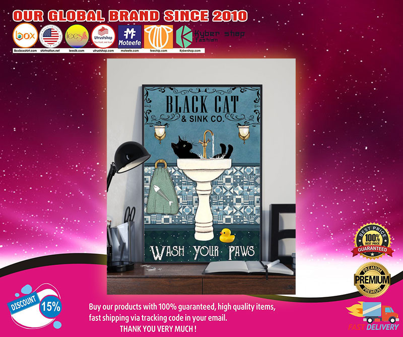 Blackcatandsinkcowashyourpawsposter