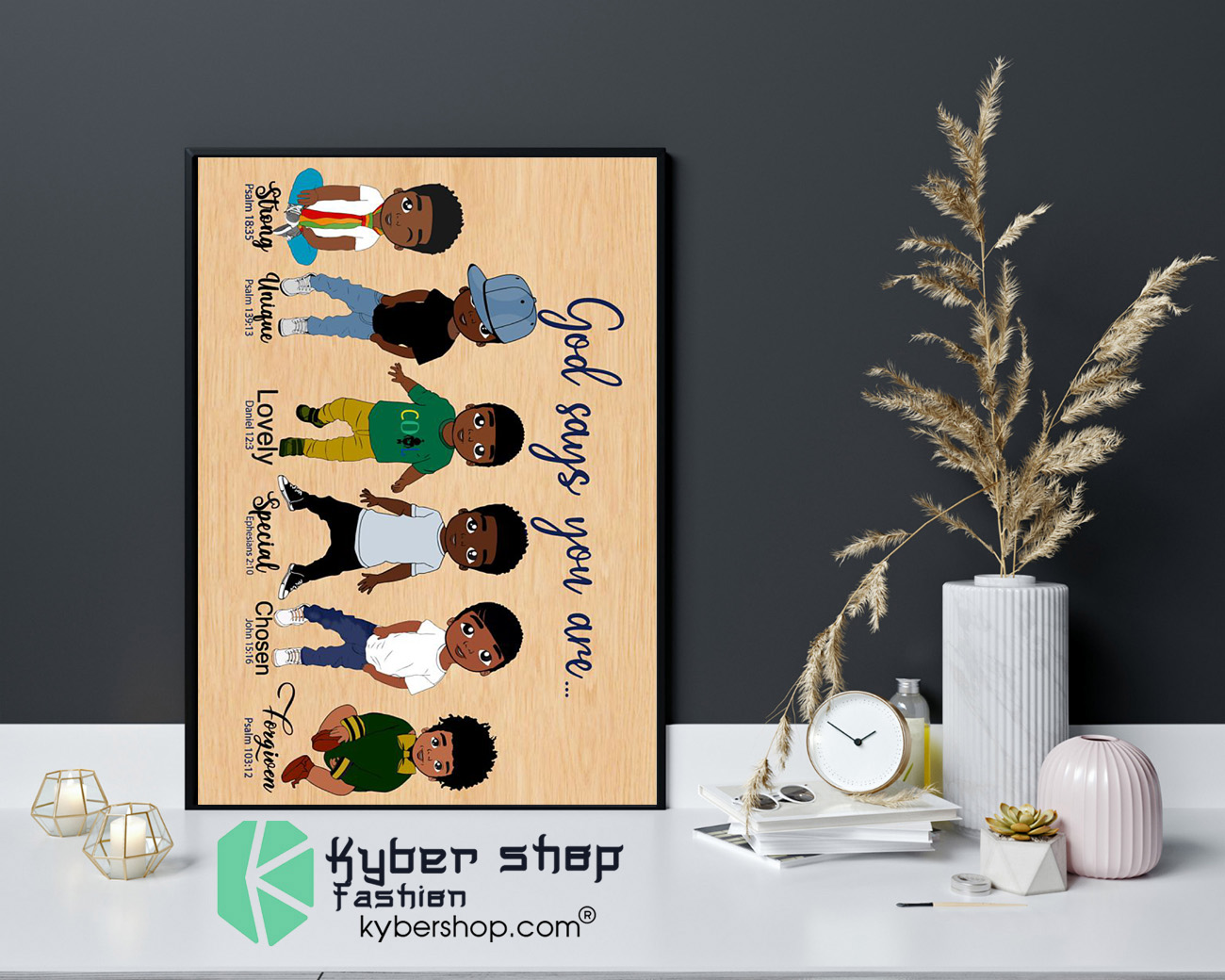 Black child boys God says you are strong unique poster 4