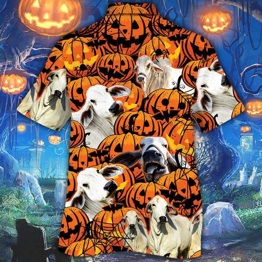 Brahman cattle halloween pumpkin hawaiian shirt1 Brahman cattle halloween pumpkin hawaiian shirt1