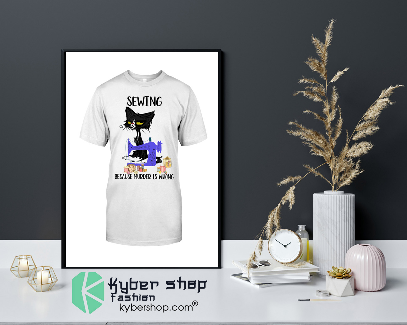 Cat Sewing because murder is wrong shirt 4