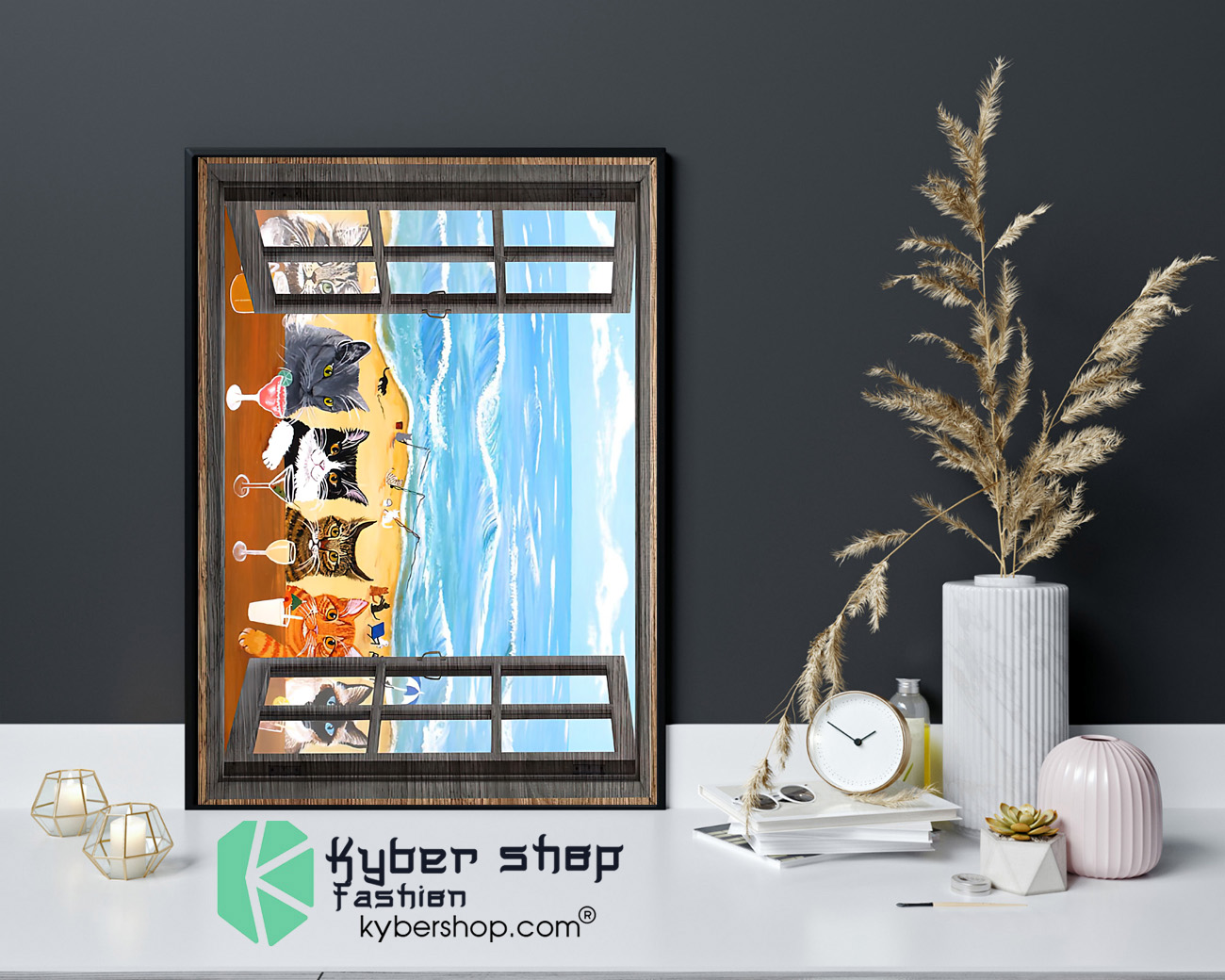 Cat wine sea poster 4