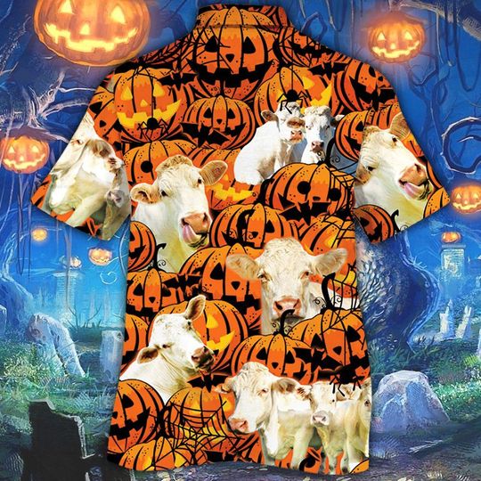 Charolais cattle halloween pumpkin hawaiian shirt1 Charolais cattle halloween pumpkin hawaiian shirt1