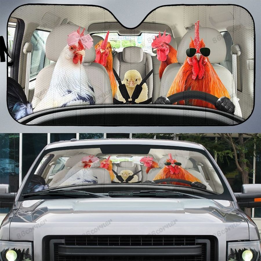 Chicken Family Car Sunshade 1 Chicken Family Car Sunshade